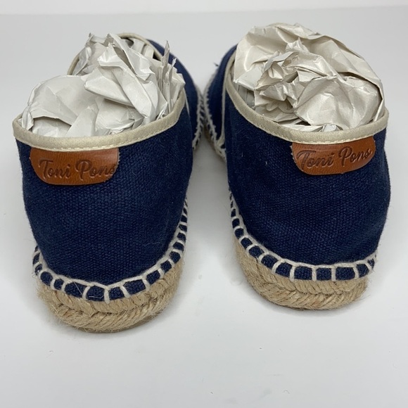 Toni Pons Blue Canvas Espadrilles Tan Trim Slip-On - Picture 5 of 16